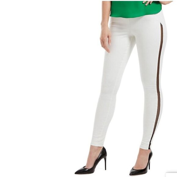 HUE High Waist Mesh Tuxedo Stripe Denim Leggings - Picture 1 of 10